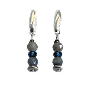 Sapphire Ombré and Czech Glass Silver Beaded Post Earrings